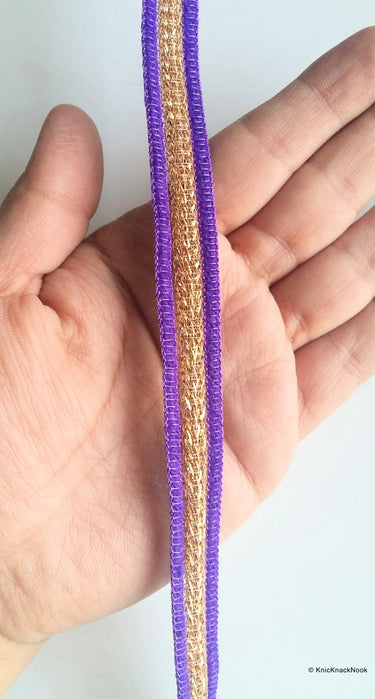 Purple And Gold Thread Lace Trim, Approx. 14mm wide - 200317L224
